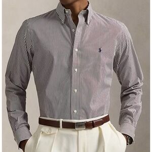 Ralph Lauren Mens Classic Fit Oxford Button Down Shirt Dark Navy Blue Stripe XXL
